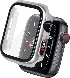 Insten Case Compatible with Apple Watch 44mm Series SE 6 5 4, Built in Tempered Glass Screen Protector Plating Hard Cover, Full Protection, Silver