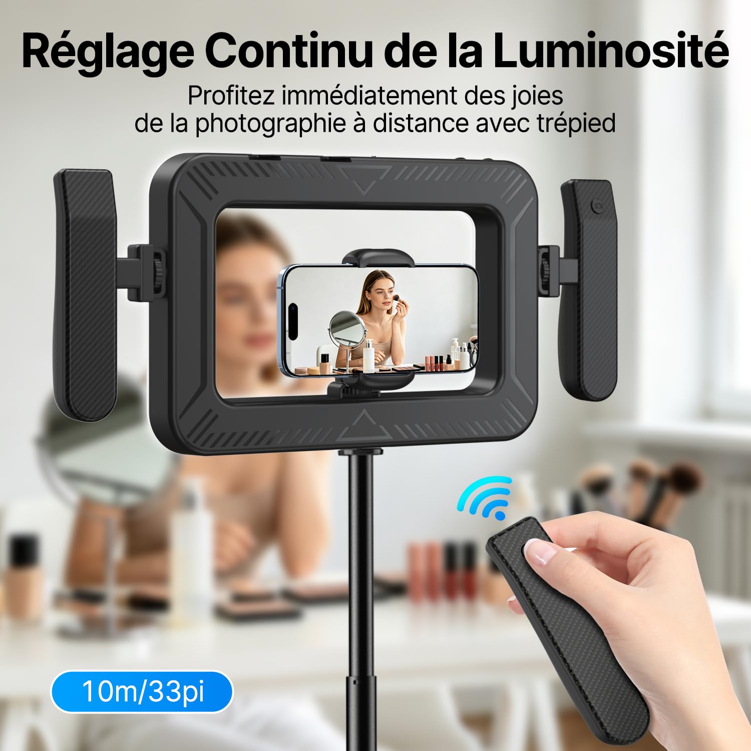 yAyusi Stabilisateur de Téléphone Portable avec Lumière Intégrée,Lampe Annulaire LED 3600 mAh pour l'enregistrement Vidéo,Support pour Smartphone,Idéal pour Les Vlogs et TikTok