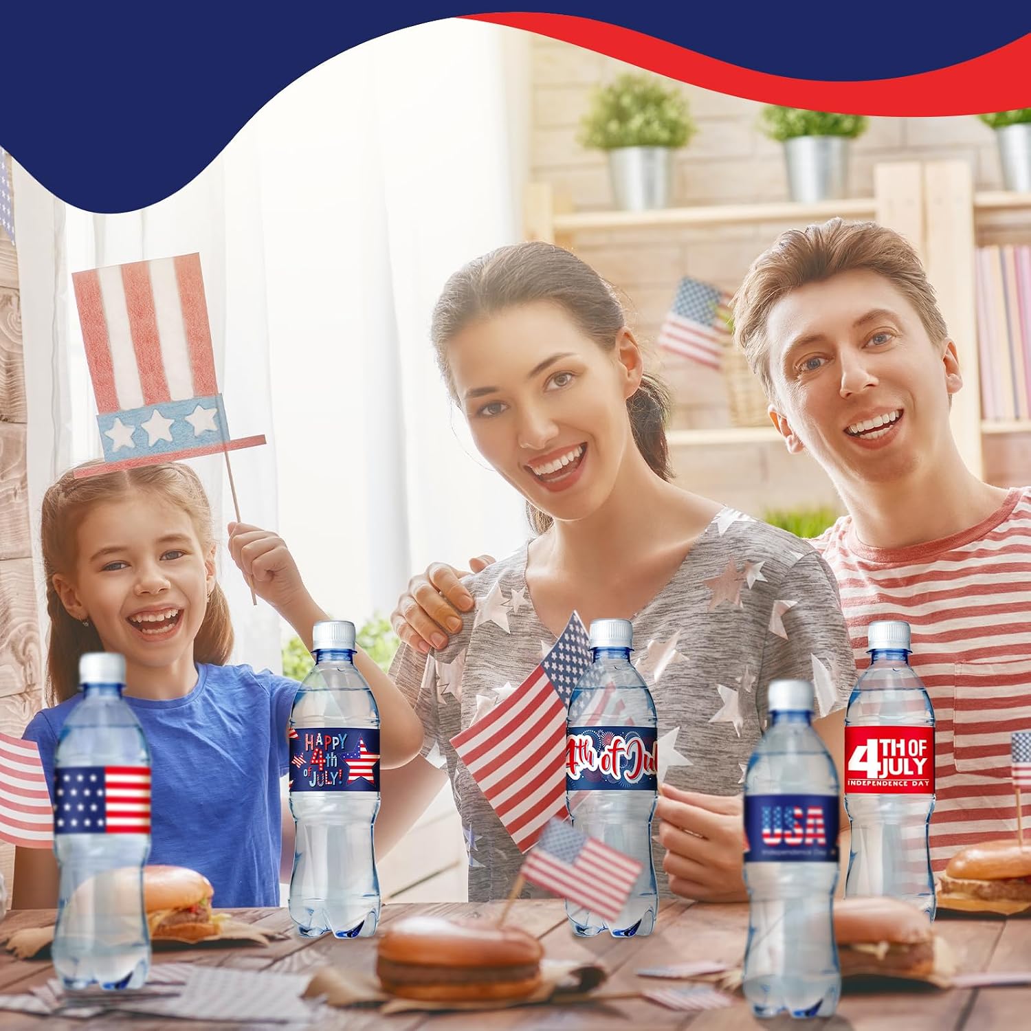Menkxi 100 Pcs 4th of July Water Bottle Labels Stickers 4th of July Decorations Stars American Flag Water Bottle Wrapper Label Decal for Independence Day Memorial Day Patriotic Party Supplies Favors