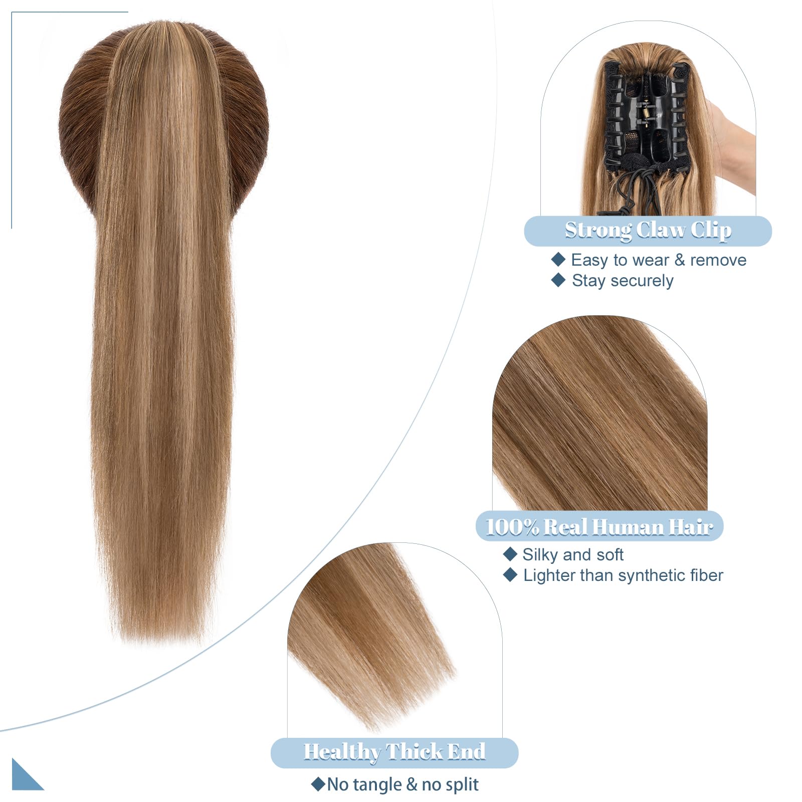 SEGO Coda Capelli Veri Extension Clip Pinza Cavallo Ponytail Naturale Remy Human Hair Lisci 35cm Fascia Unica 105g - # Castano Cioccolato balayage Biondo Scuro