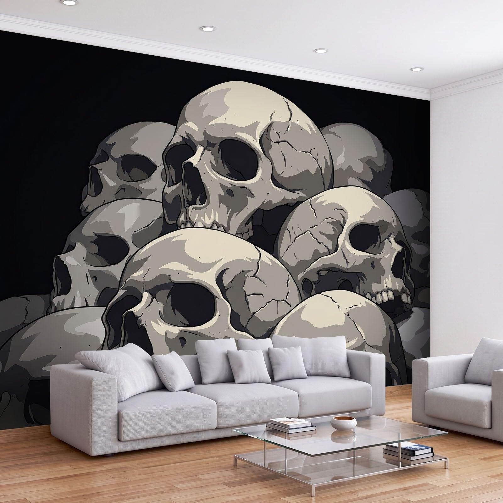 Générique Ciemność horror czaszka panoramiczna tapeta 3D 500 x 280 cm gobelin ścienny tapeta z włókniny do sypialni salonu - plakat na zdjęcia ścienne, czarna