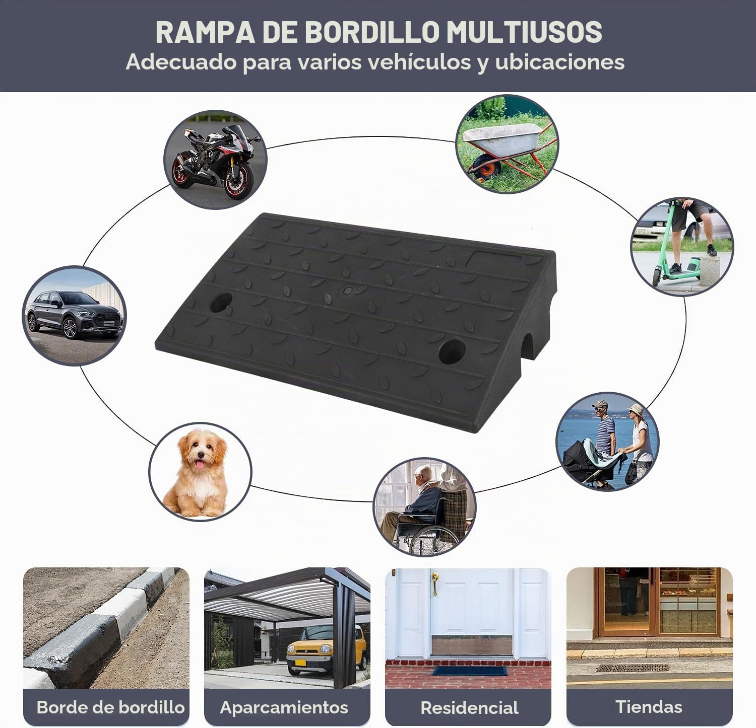 Rampa para Sillas de Ruedas Umbral Rampa Ligero, Alto 15cm Heavy Duty Umbral Puente Pista Bordillo Rampa, para Garaje, Acera, Camión, Scooter (Alto 15cm- 2 Pzs)