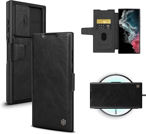 Miniatura 4 de Nillkin Funda tipo cartera para Galaxy S23 Ultra con tarjetero y funda para cámara funda de piel sintética con protección deslizante para la cámara