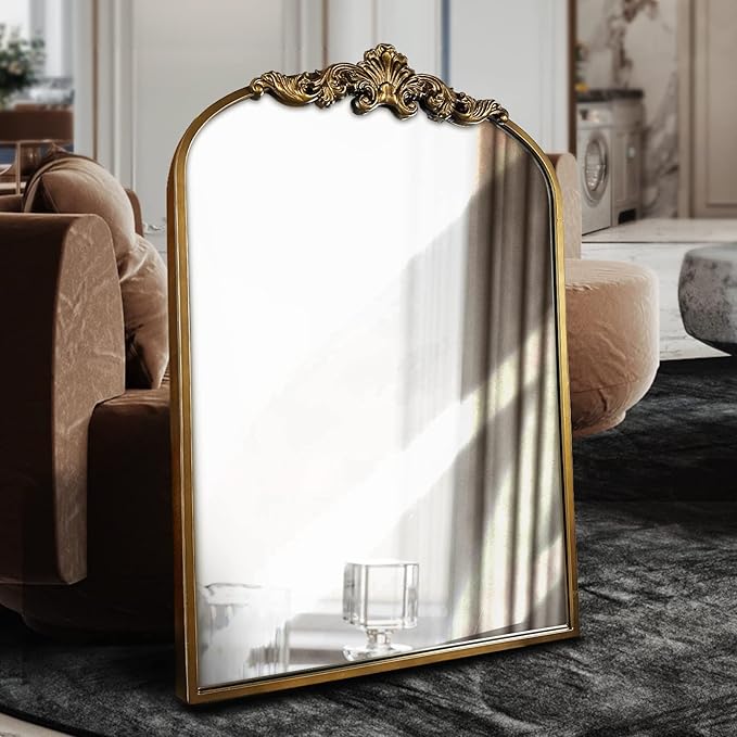 WAMIRRO Arched Mirror,Gold Traditional Vintage Ornate