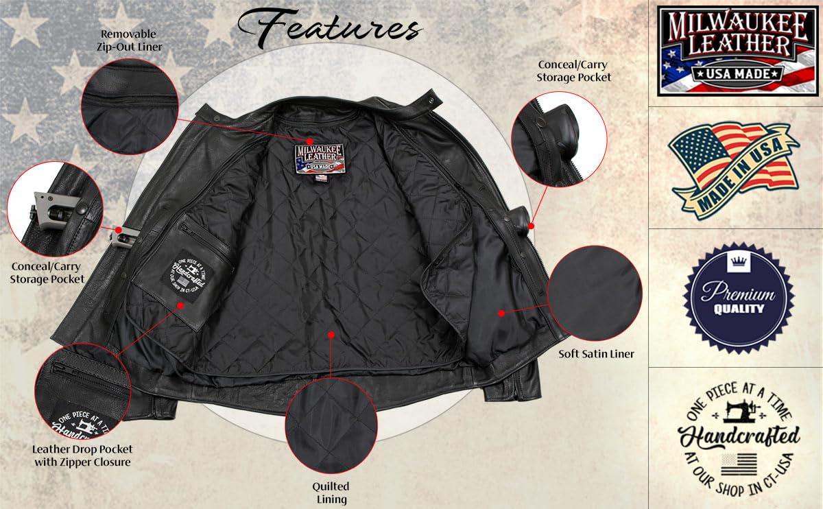 Milwaukee Leather USA MADE MLJKM5001 Mens Black Road Racer Premium Leather Motorcycle Jacket — view 4