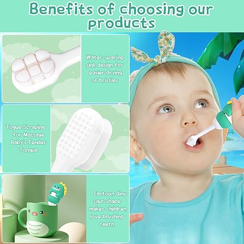 Miniatura 3 de Cepillo de dientes manual para niños con cerdas extra suaves con 10000 cerdas diseñado para dientes delicados y encías para niños pequeños de 1 a 5