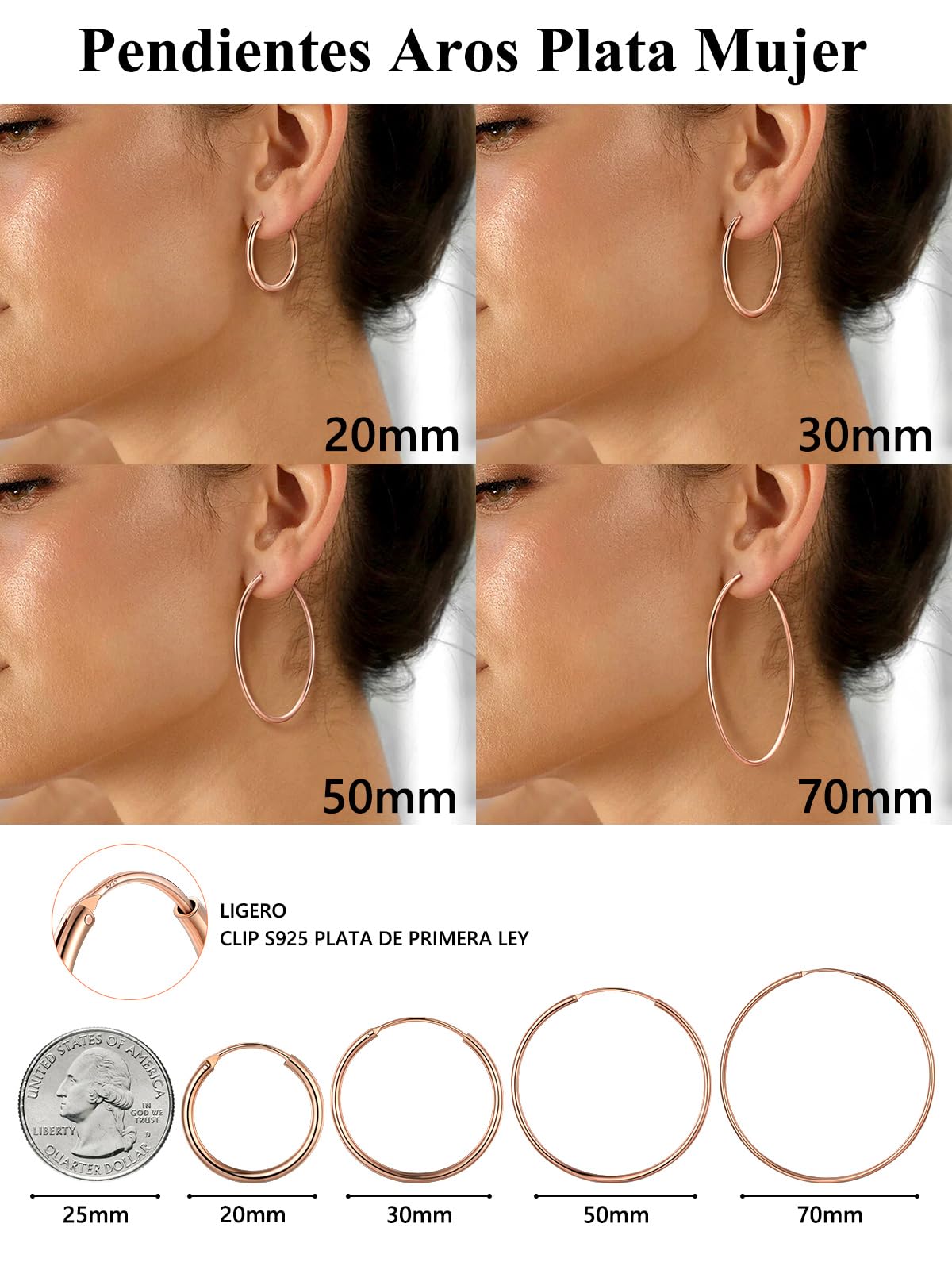 Silvora 925 Pendientes Aros Plata Mujer Hoop Earrings Finos Oreja Joyería | Material Hipoalergénico Plata de Primera Ley Aretes Pequeños Medianos Grandes 20/30/50/70MM Joyería Delicada Caja Regalo