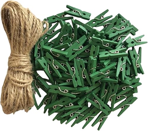 Miniatura 9 de DurReus Mini clip de madera natural lindo pin de fotos accesorios decorativos para fiesta con cordel de yute marrón paquete 100