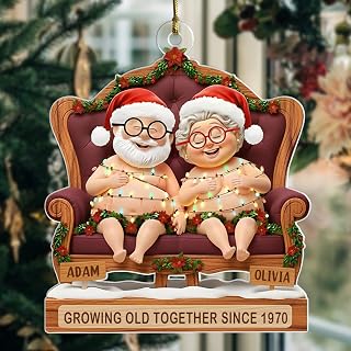 Growing Old Together 2D Flat Acrylic Ornament, Custom Text & Name Old Couple Christmas Ornaments 2025 Gift for Partners Him Her, Dad Mom Grandparents Wedding Anniversary