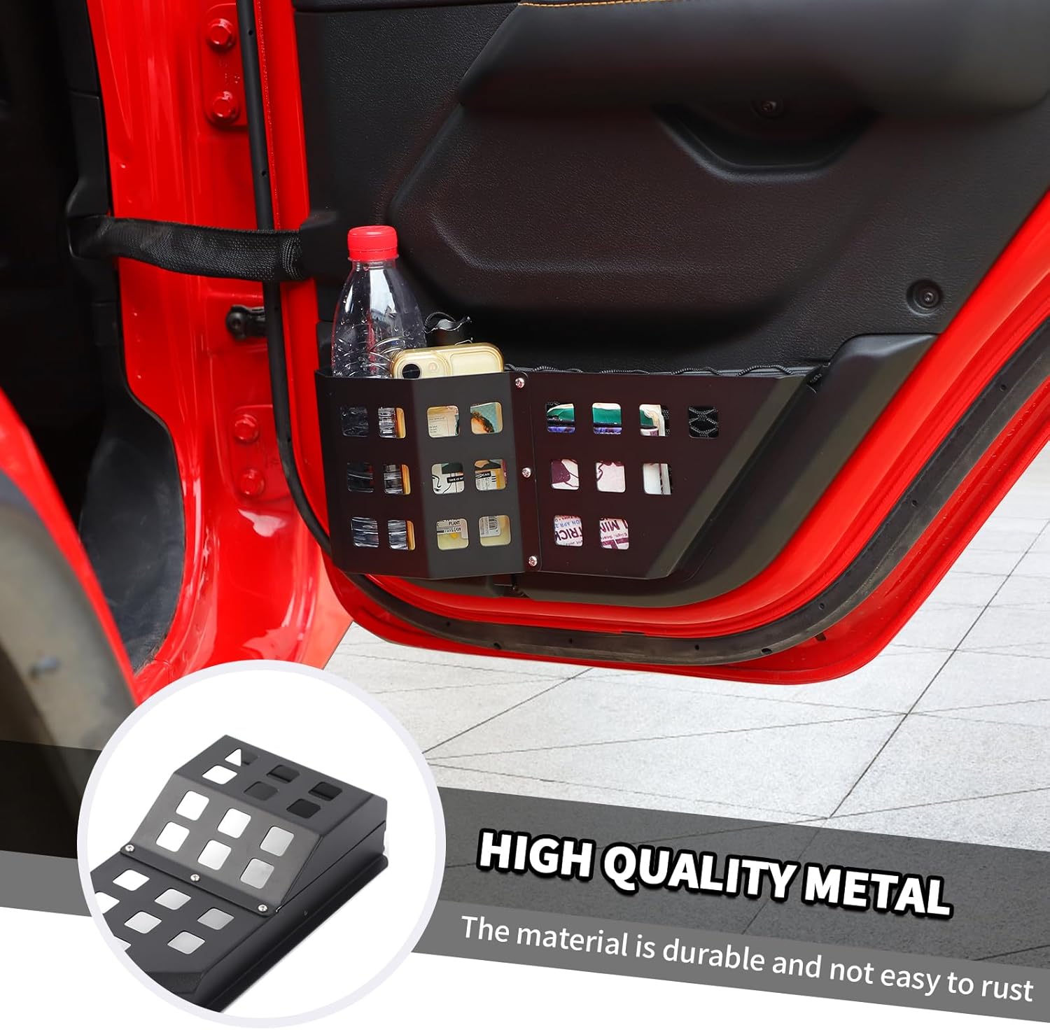 Jimen Fit for Jeep Wrangler JL JLU 4xe 2018-2026 & Gladiator JT 2020-2026, Upgrade 2PCS Metal Rear Door Pockets Organizer Storage Box