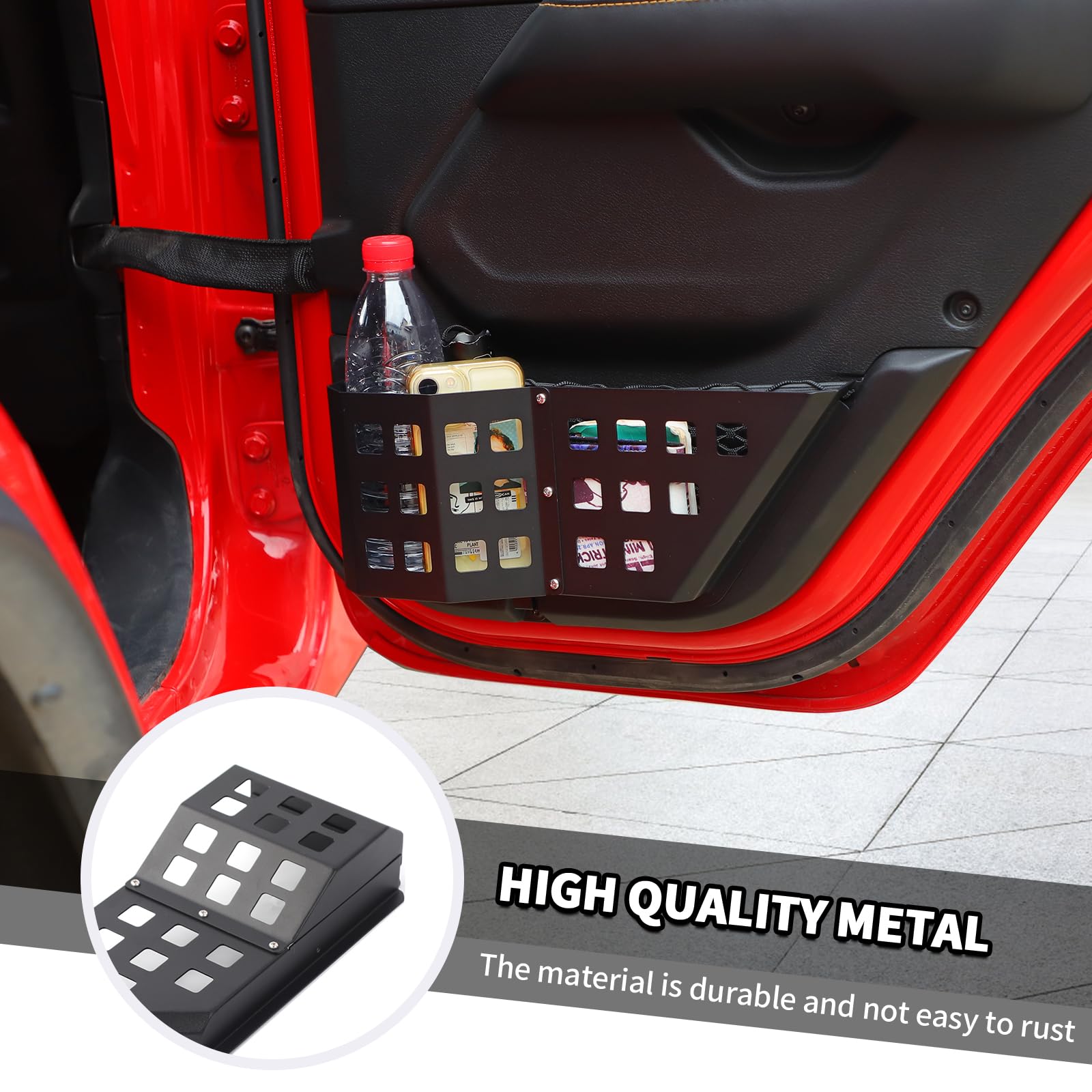 Jimen Passend für Jeep Wrangler JL JLU 4XE 2018–2025 & Gladiator JT 2020–2025, 2 Stück Metall-Hintertürtaschen, Organizer-Aufbewahrungsbox