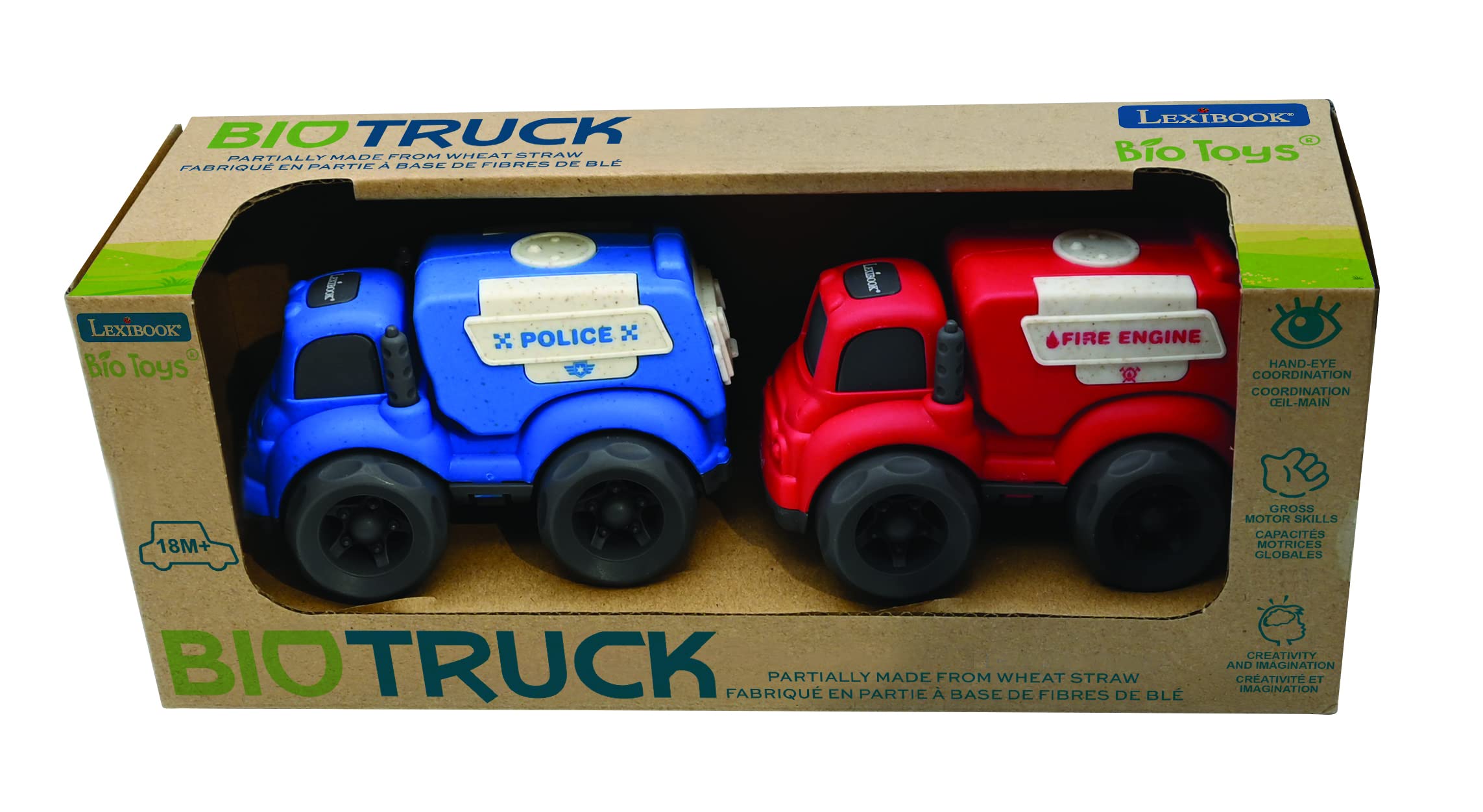 LEXIBOOK, Bio Toys, Set of toy cars partially made of wheat fibers, Police and Firefighter for children Red/blue, BIOC01 - Image 4