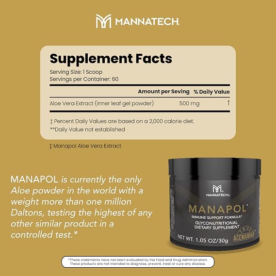 Manapol Immune Support Formula for Immunity Support & Immunity Boost. Aloe Vera Powder Prebiotic for Digestive Health. Aloe Vera Drink for Immune Support Supplement 1.05oz/30g by Mannatech.
