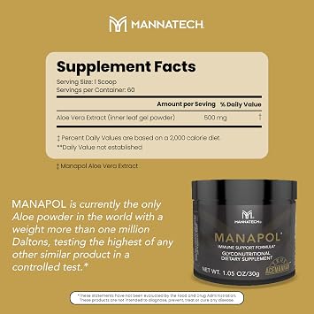 Manapol Immune Support Formula for Immunity Support & Immunity Boost. Aloe Vera Powder Prebiotic for Digestive Health. Aloe Vera Drink for Immune Support Supplement 1.05oz/30g by Mannatech.
