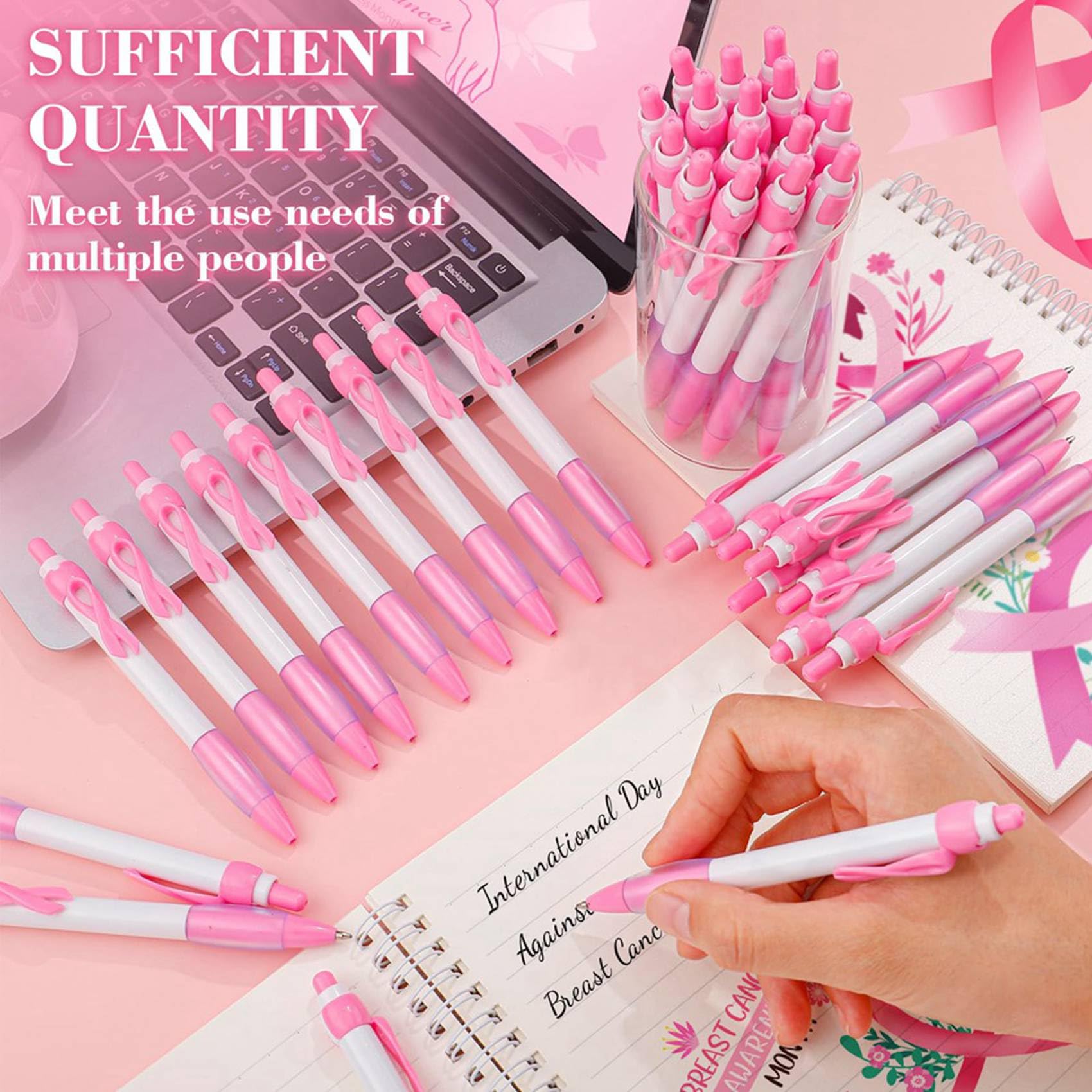 200 Penne un Nastro Rosa Sfuse, Penne un Sfera Retrattili con Inchiostro Nero per Articoli per Ufficio, Regali per Donne e Ragazze