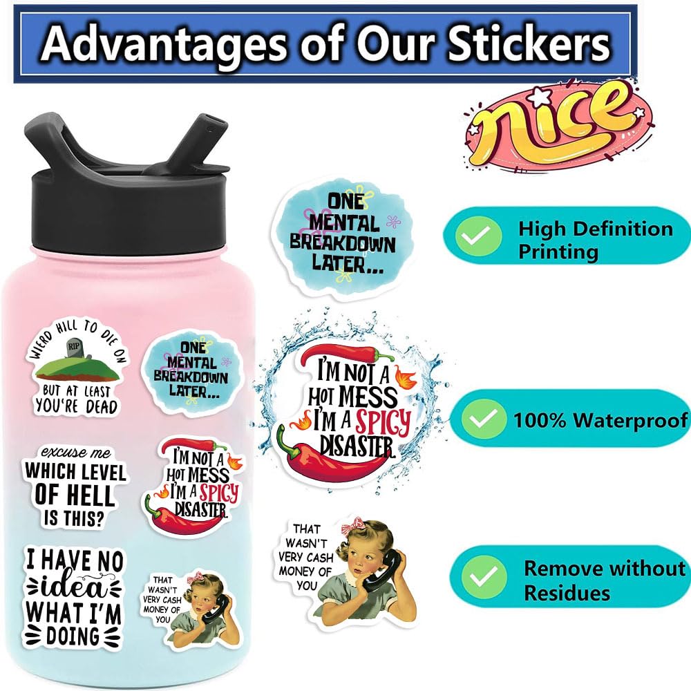 Lustige Aufkleber für Erwachsene, 50 Stück, Streich Meme Aufkleber für Kinder, Teenager, Erwachsene, Snarky Vinyl Wasserflasche schmutzige Aufkleber, wasserdicht, coole Aufkleber für Laptop,