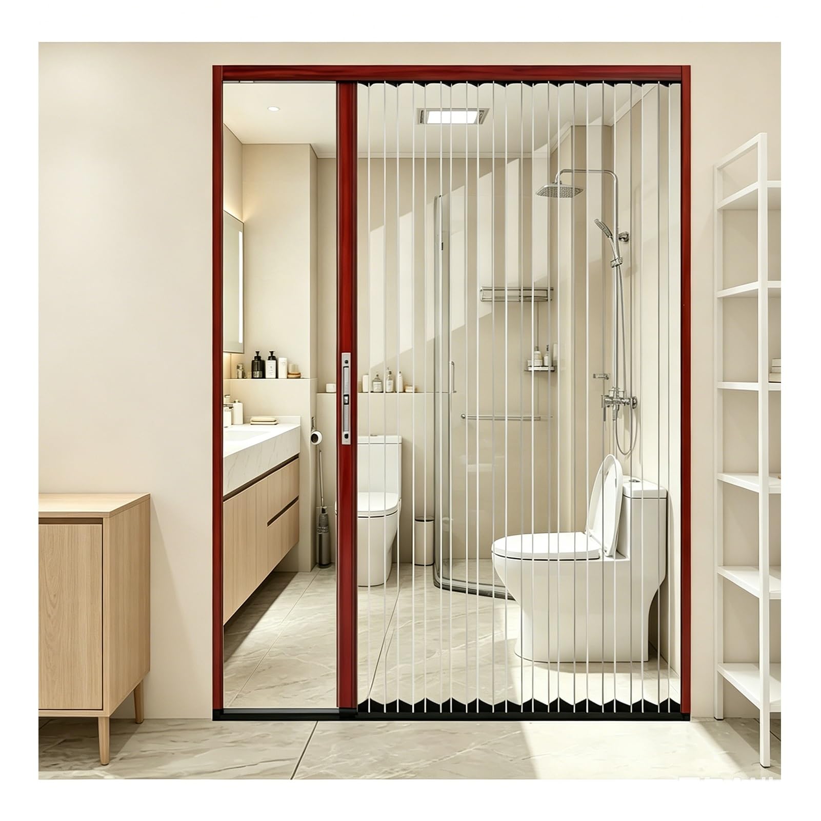 Kphymod Red Clear Pc Folding Doors With Lock, Ultra Low Track Aluminum Alloy Windproof Partition Screen For Closet Bathroom Doorways(,85X210cm)
