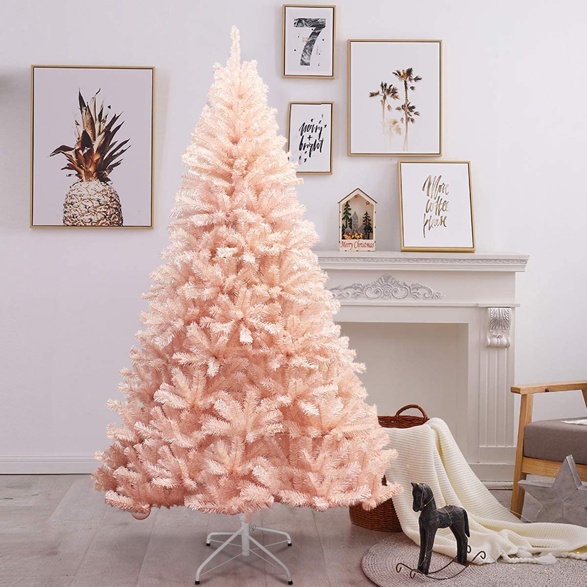 Generic CHEFJOY Pink Full Christmas Tree, Artificial Spruce Christmas Tree with Foldable Metal Stand, New PVC Hinged Xmas Tree, Easy to Assemble Unlit Christmas Tree for Holiday Home Decoration