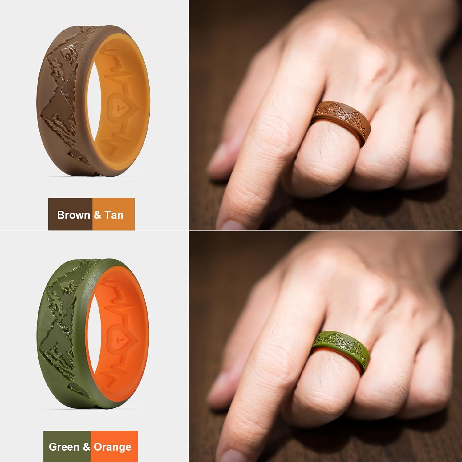 King Will Silicone Rings For Men, Rubber Wedding Bands with Unique Mountain Peak Design Multiple Colors, 8mm Wide 2.2mm Thick, Comfort Fit Size 7-13