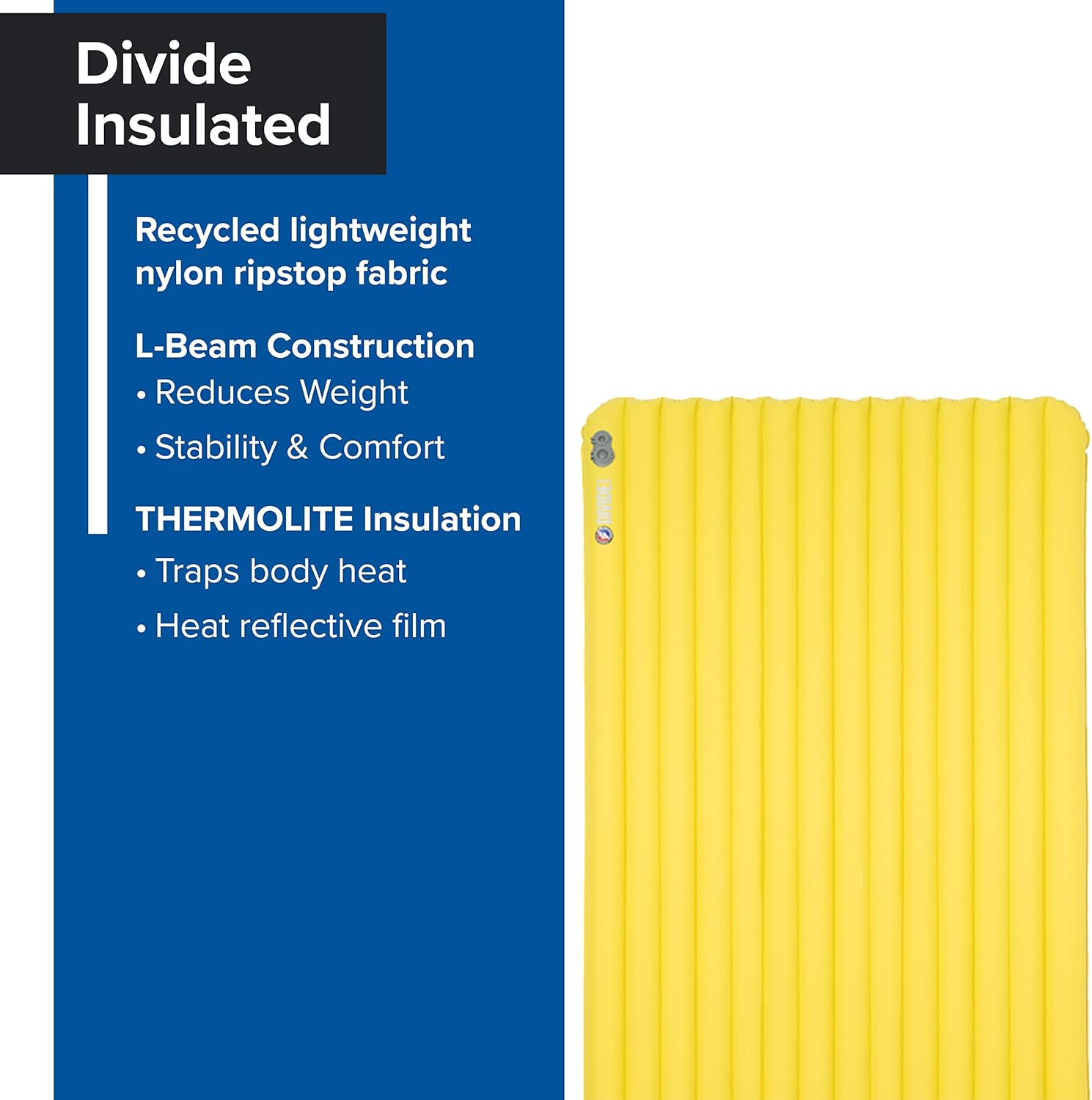 Big Agnes Divide - Lightweight, Compact, Air Chamber Sleeping Pad, Double Wide, Warm Olive