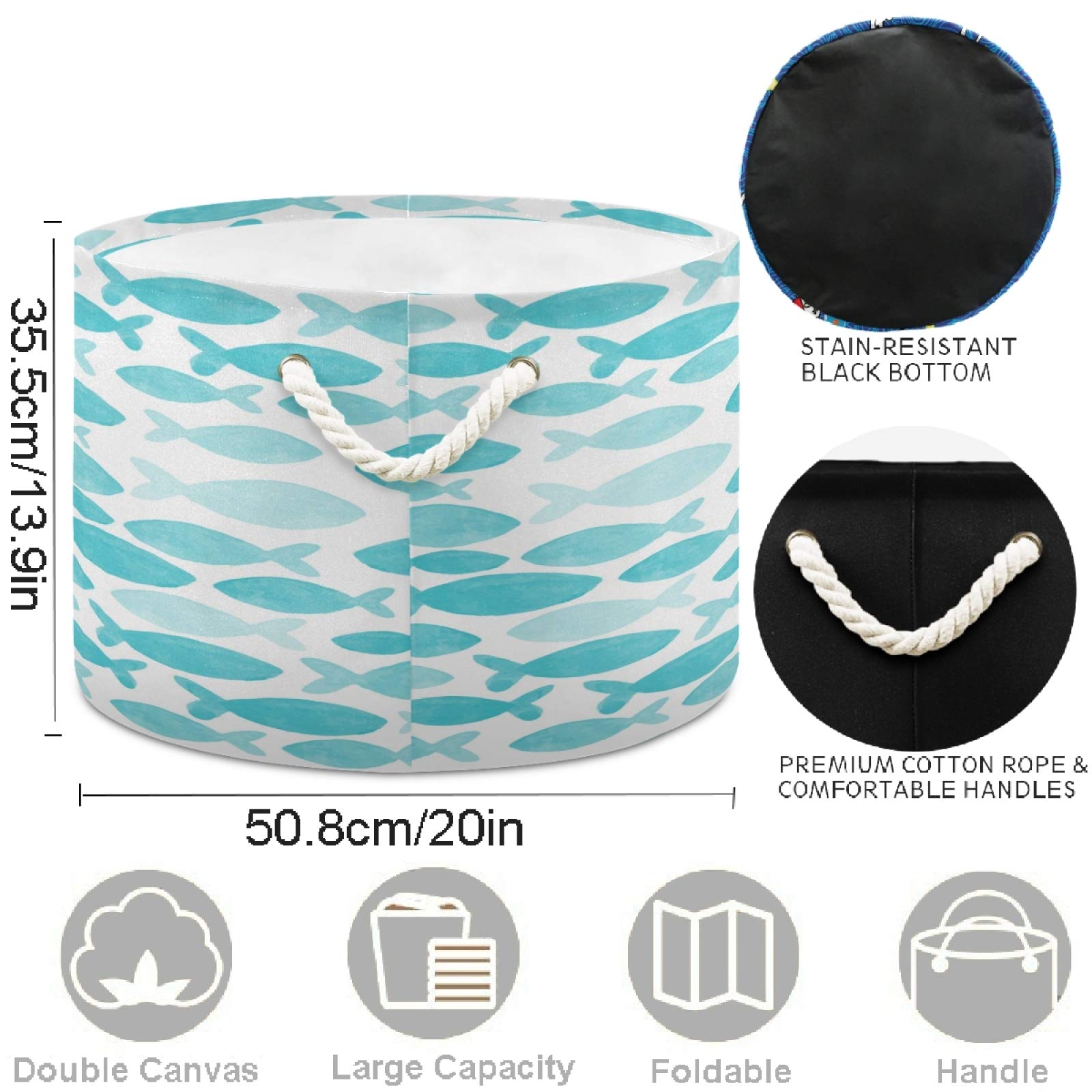 visesunny Storage Basket Shark Coral Cartoon Nursery Hamper Canvas Fabric Toy Storage Organizer Bin Storage Box Laundry Basket for Kid