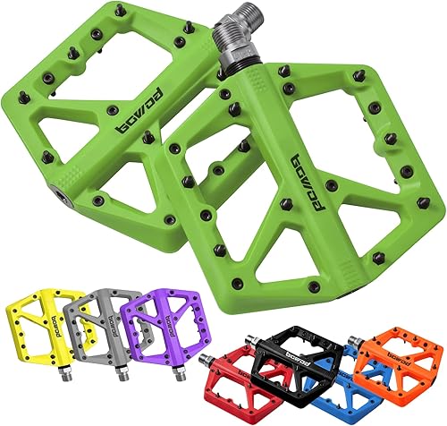 BOWOD Pedales MTB, pedales grandes para bicicleta de montaña, pedales de plataforma de bicicleta compuestos de fibra de nailon ligero, pedales de