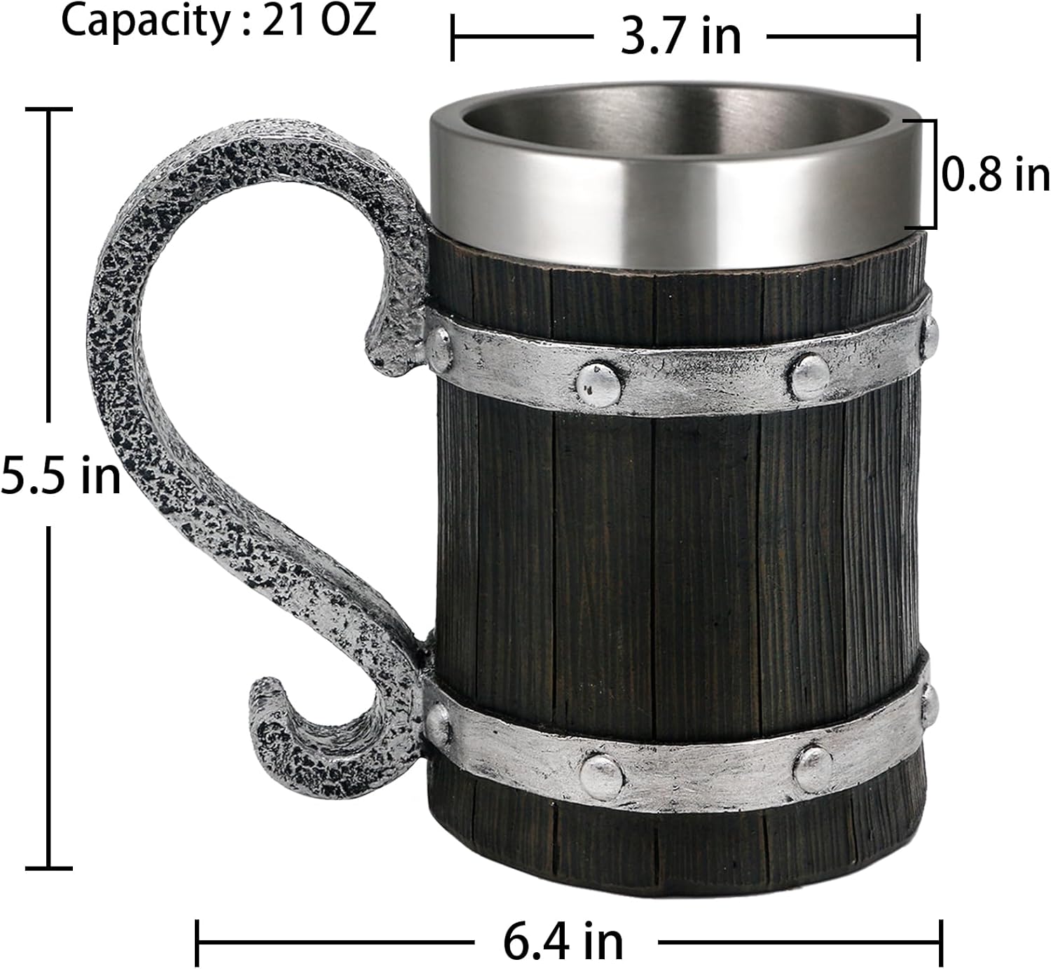 Viking Beer Mug Gifts for Men - 21oz Nordic Wooden Barrel Beer Tankard Cup Viking Norse Decor Stainless Steel Cool Coffee Mug for Men Medieval Beer Cup Stein - Image 5