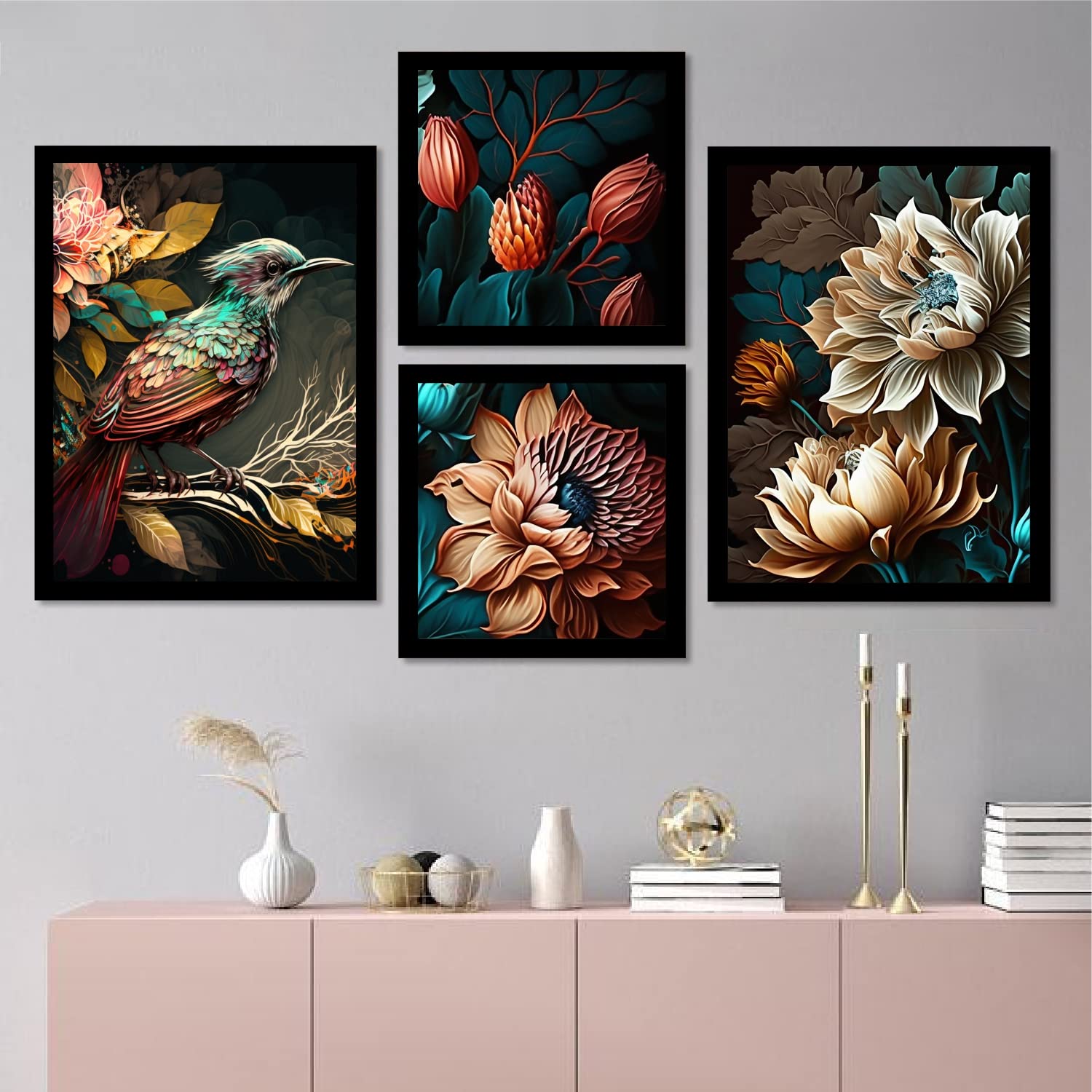 Modern Art Decorative Framed Wall Painting Wall/Home Decoration Living Room Bedroom Frames For Office Hotel Cafe Wall Decor Big Size Artwork Gifts (Set of 4) (Art Deco, 4)