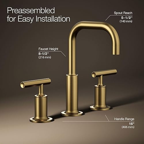 Miniatura 53 de KOHLER K-14406-3-2MB Purist - Grifo de lavabo de baño con asas de cruz baja, latón cepillado vibrante Latón cepillado vibrante.,Vibrant Brushed