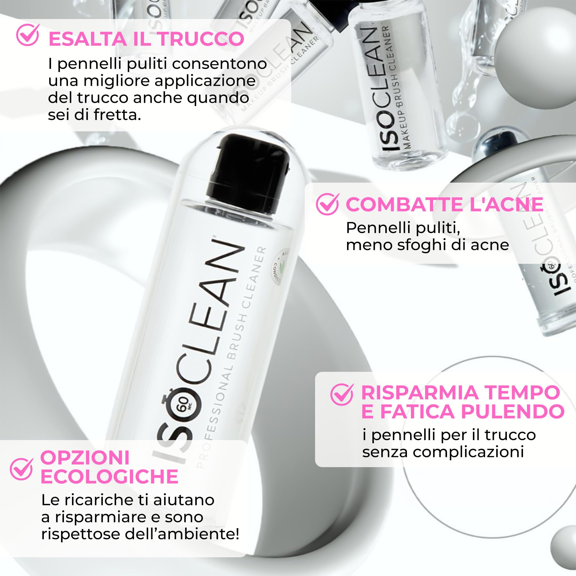 ISOCLEAN Detergente liquido per pennelli da trucco con vaschetta per immersione - Facile da versare - Pulisce le setole - Formula senza risciacquo, si asciuga in 60 secondi - 275ml