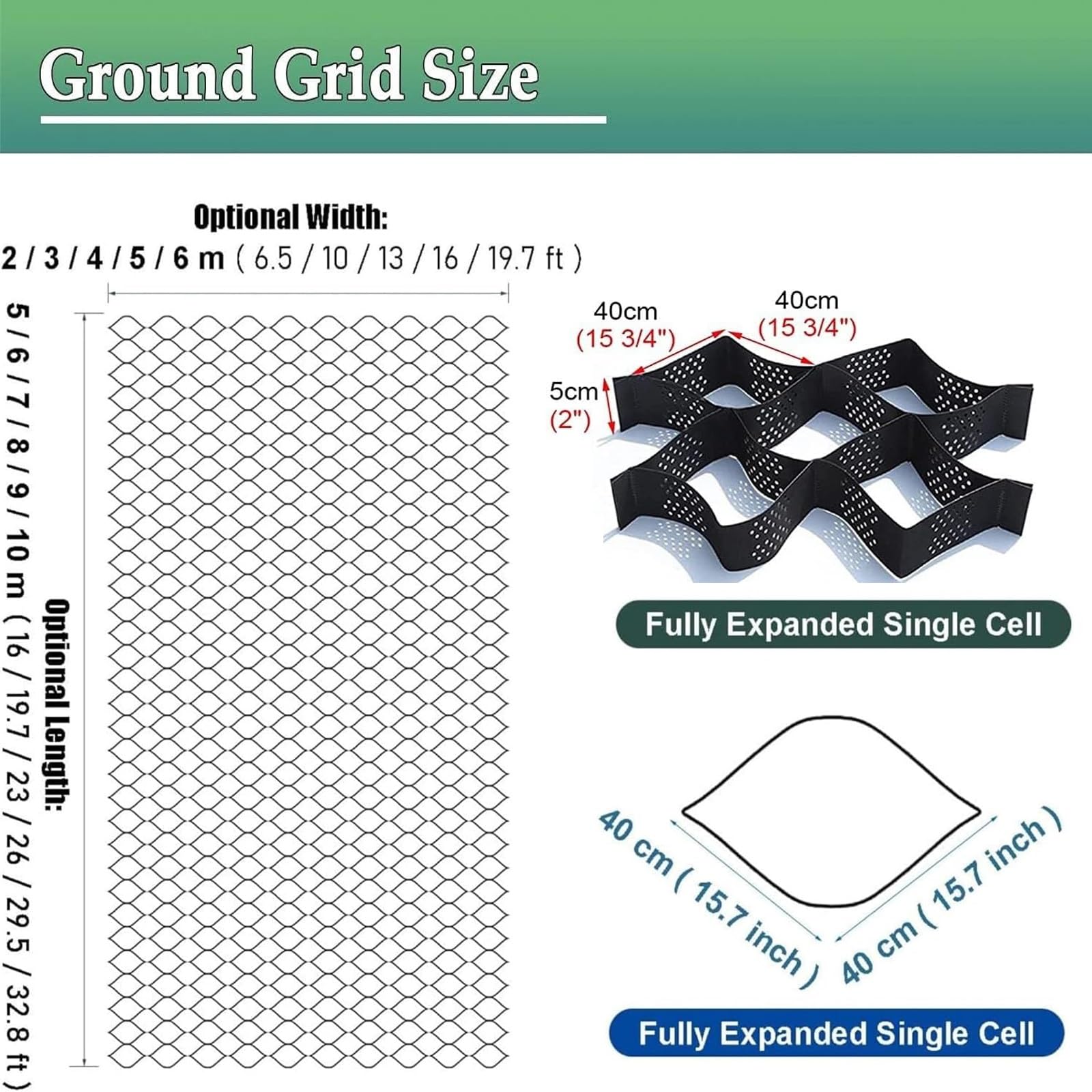 2 Inch High Geogrid, Soil Stabilizer Ground Grid, 3ft/ 5ft/ 10ft/ 15ft/ 20ft/ 25ft/ 30ft Slope Creek Bank Hillside Support Grid Geogrid for Garden Patio Hillside Landscape Wall(1x5m(3.3x16.5ft ))