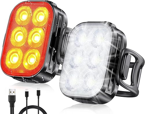 Miniatura 10 de Luces de bicicleta para conducción nocturna, luces de bicicleta recargables USB delanteras y traseras, luz impermeable IP65 para bicicleta, 4+6