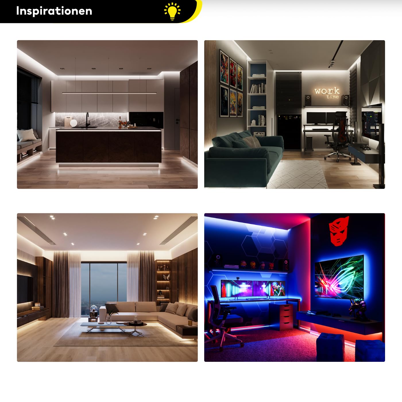Profil LED de montage en surface noir - 2000 x 21 x 18,5 mm pour bandes LED larges jusqu'à 16 mm (par exemple pour Philips Hue) + couvercle noir + accessoires
