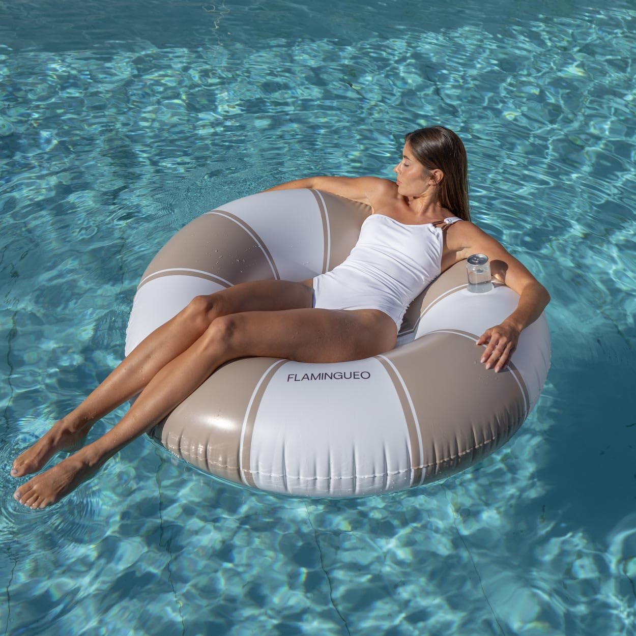 Flamingueo Schwimmring Erwachsene - Für Strand und Pool - Getränkehalter - Donut-Form - Strapazierfähiges PVC - Doppelventil - Zweifarbiges Design