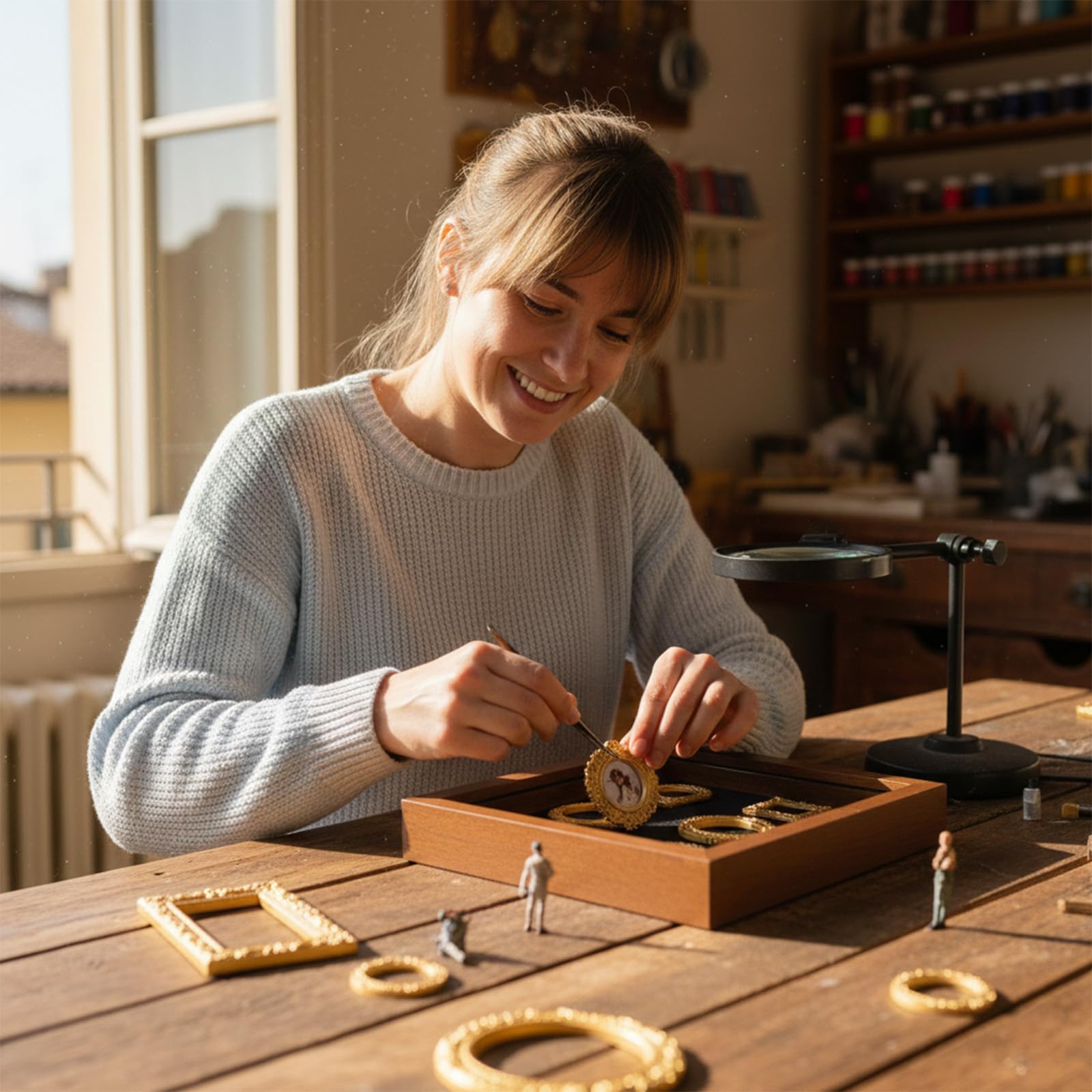 Generisch DIY Mini Museum Silhouette Box, Mini Figuren Menschen Museum, Kreatives Erinnerungsdisplay Kit Mit 8 Figuren & 11 Gold Rahmen, für Hochzeiten, Abschlussfeiern oder Feiertage