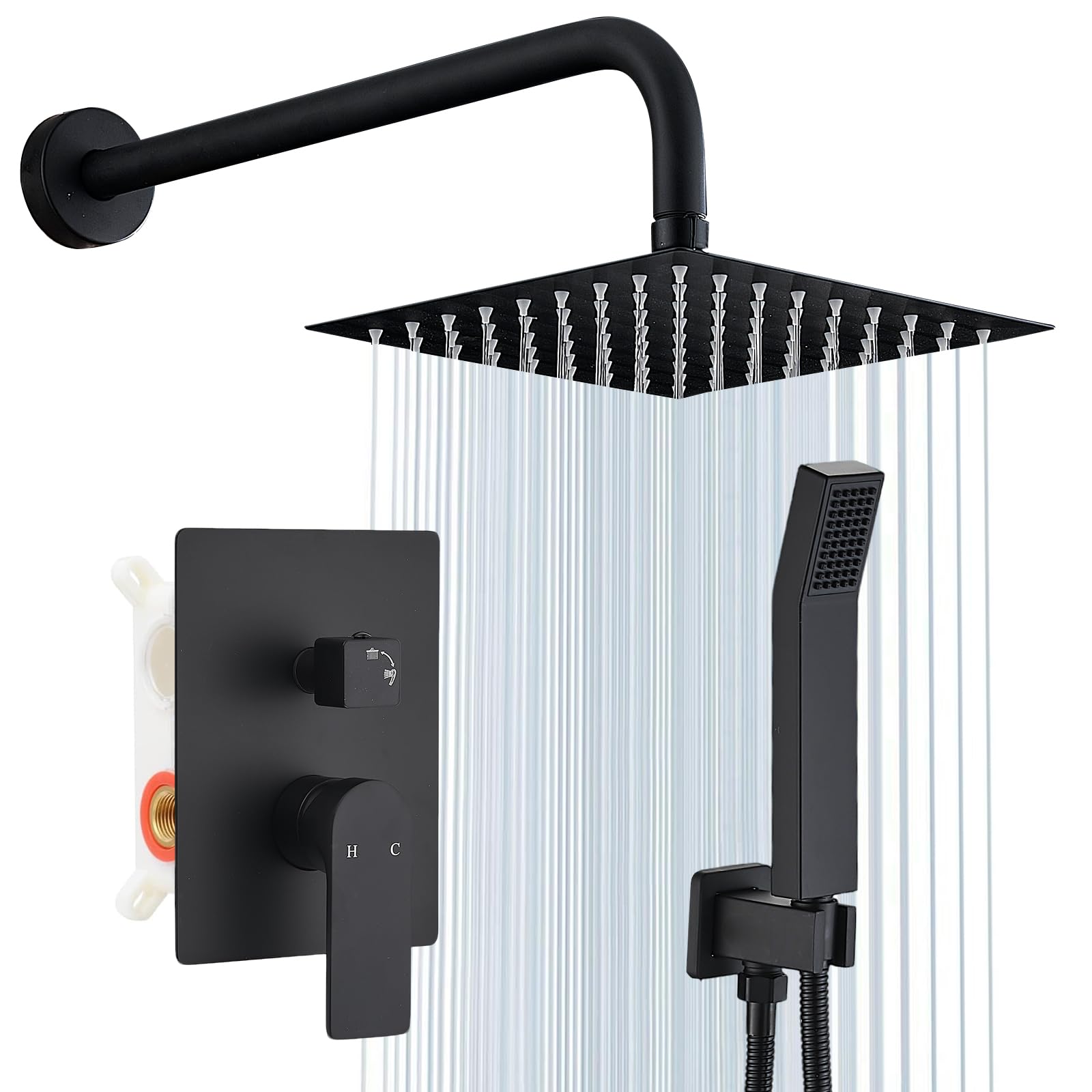 Photo 1 of Shower Faucet Set Matte Black Shower System Knob Switch Diverter with High Pressure Handheld Spray Wall Mount 8 Inch Shower Head