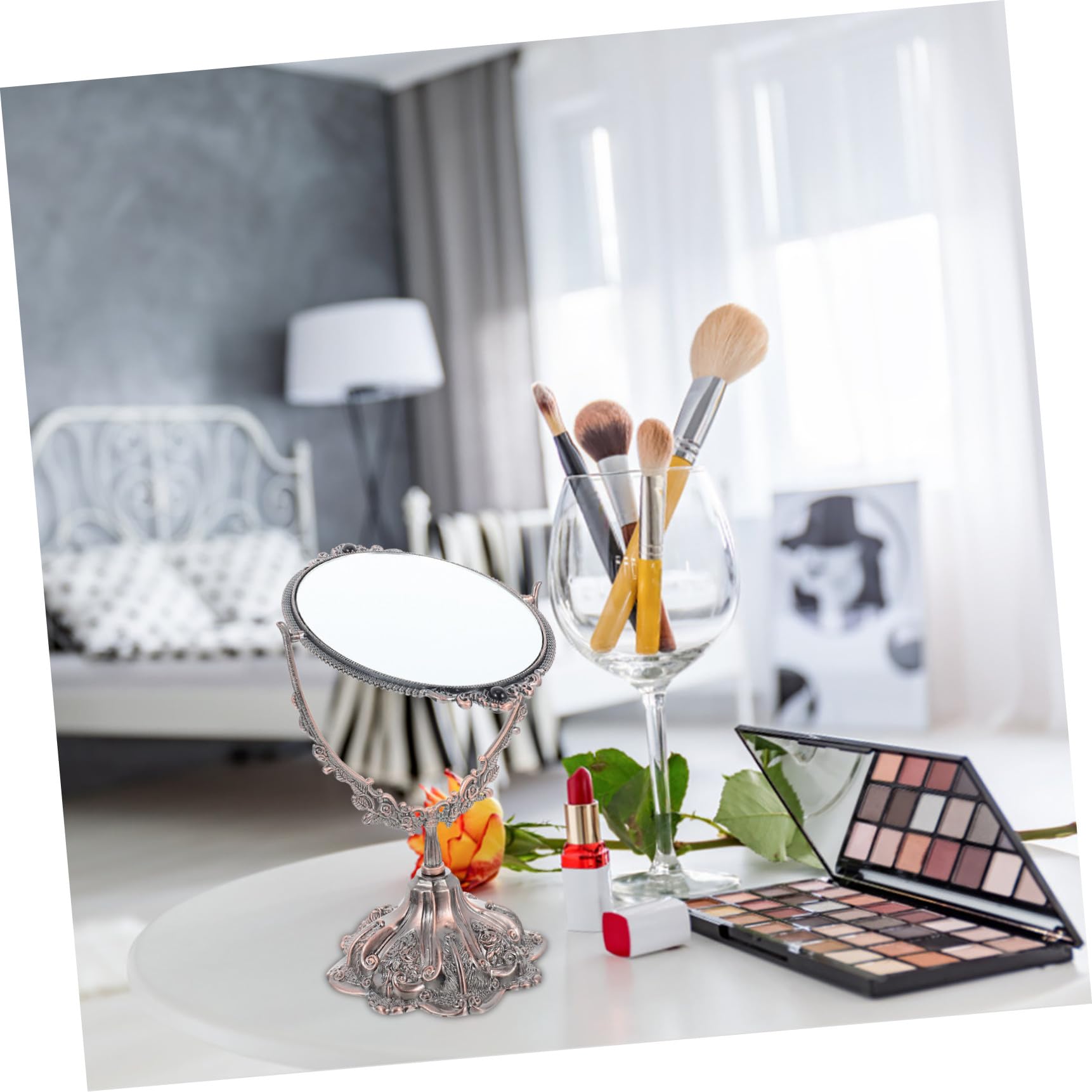 Doppelter Kosmetikspiegel Im Vintage-Stil Eleganter Doppelter Tischspiegel Für Hochzeiten Und Makeup Robustes Leichtes Design Rotkupfer Für Schlafzimmer Und Schminktische