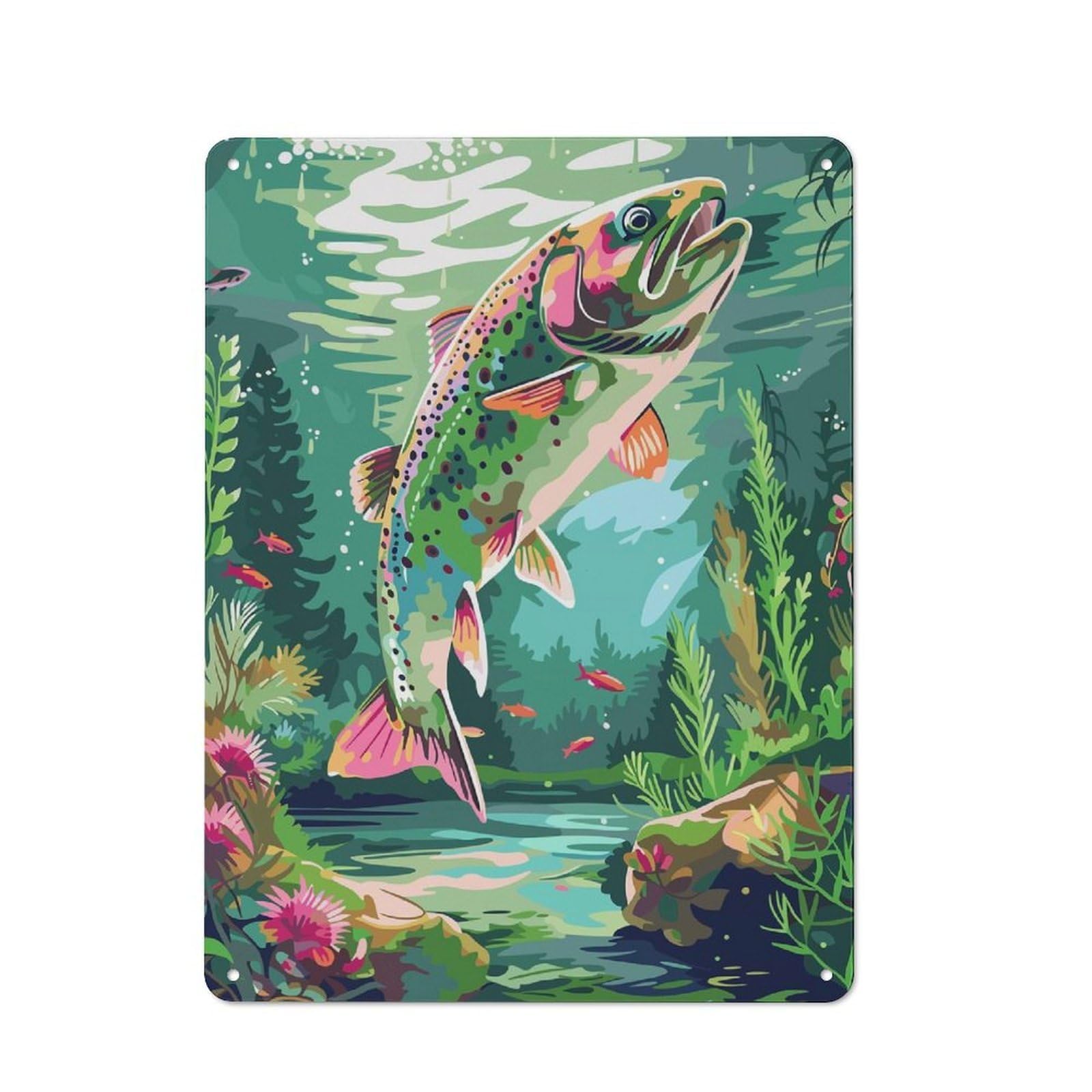 Junmoney Style-3 Modern Vintage Rainbow Trout Underwater Office Metal Sign 40X30cm, Creative Space Decor For Hobby Room, Office, Lounge Or Living Room