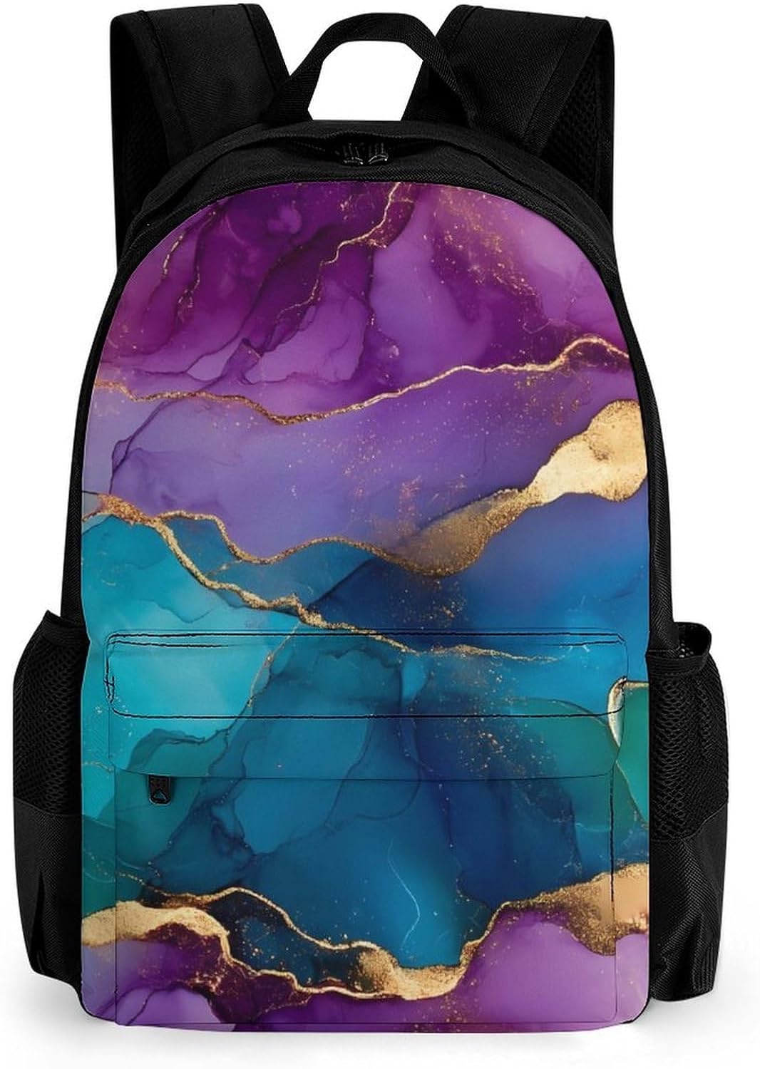 Blue Purple And Gold Abstract Travel Backpack Casual Daypack Shoulder Bag with Adjustable Shoulder Straps for Men Women