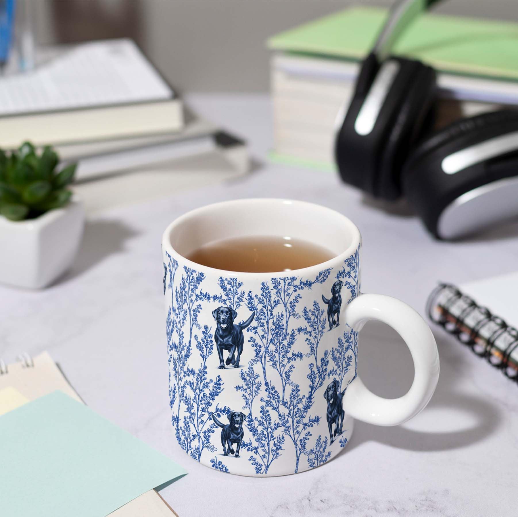 Black Lab Blue French Toile Coffee Mug, Labrador Lover Gifts for Women, Blue Toile Coffee Cup for Black Lab Mom, Pet Dog Lovers Tea Coffee Mug Birthday Gifts for Dog Owners, 11 oz