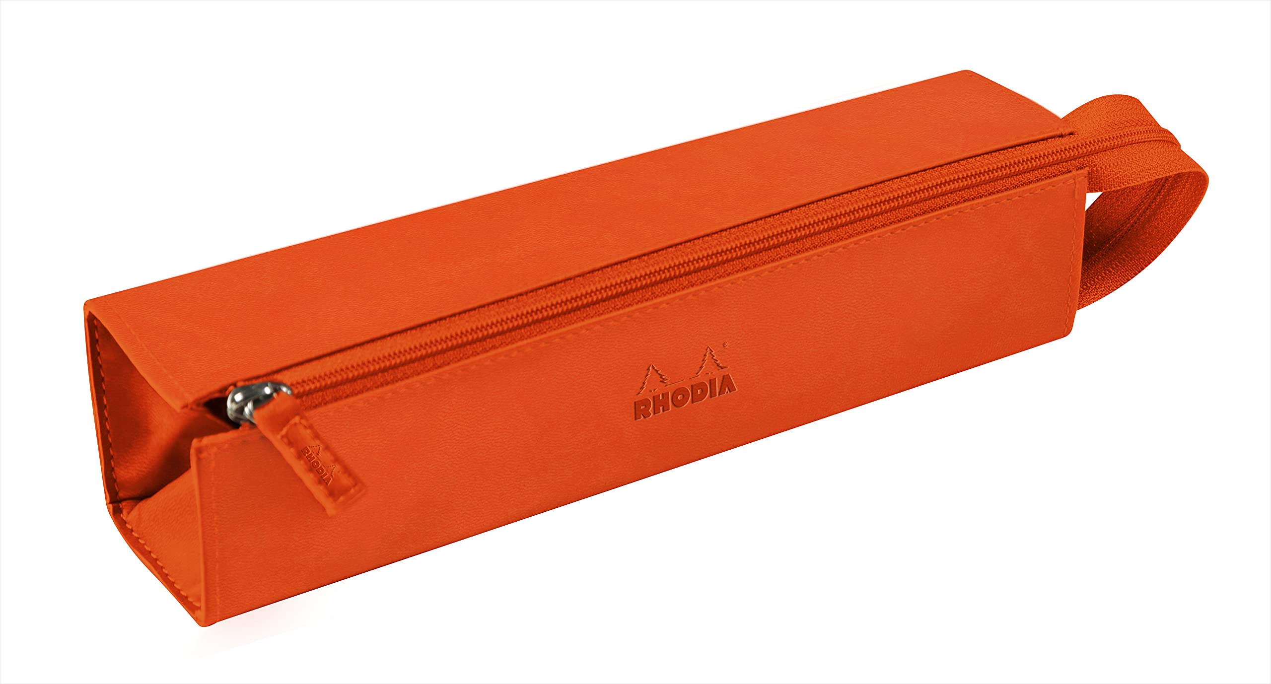 RHODIA 319024C - Pencil case Rhodiarama Tangerine - 23x5x5 cm - Flat opening for use as a pencil case - Faux leather - Storage for pens, pencils, markers, small supplies