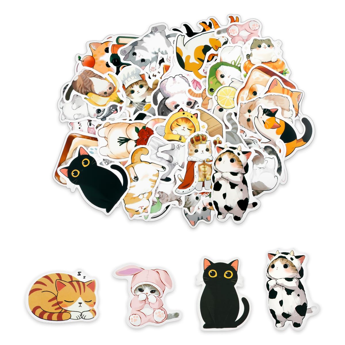 Lotsdonxia Multicolor 50 Pcs Cute Cartoon Cat Stickers, Kawaii Aesthetic Animal Vinyl Decals – Waterproof Self-Adhesive For Scrapbooking, Journals, Water Bottles & Laptops