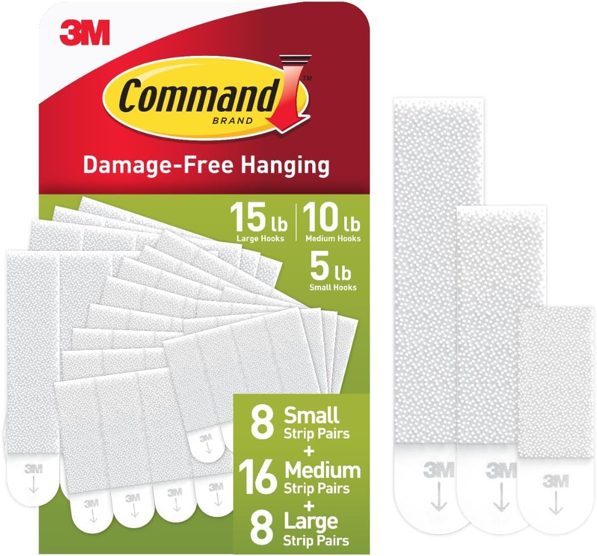 Command PH211-32NA PH203-18NA Assorted Picture Hanging Strips, White, Small, Medium & Large