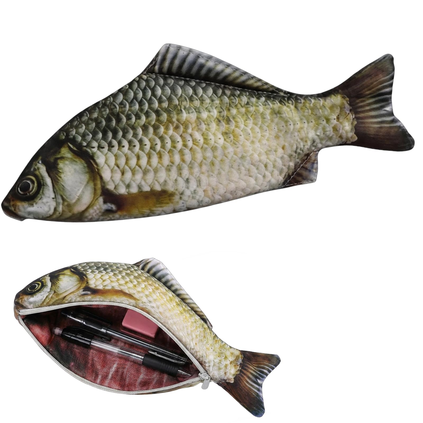 KYEDGC 1Pcs Fish Pencil Case, Funny Pencil Case with Zipper, Spacious Storage for School and Office Supplies, 29 * 12.5 cm Dimensions