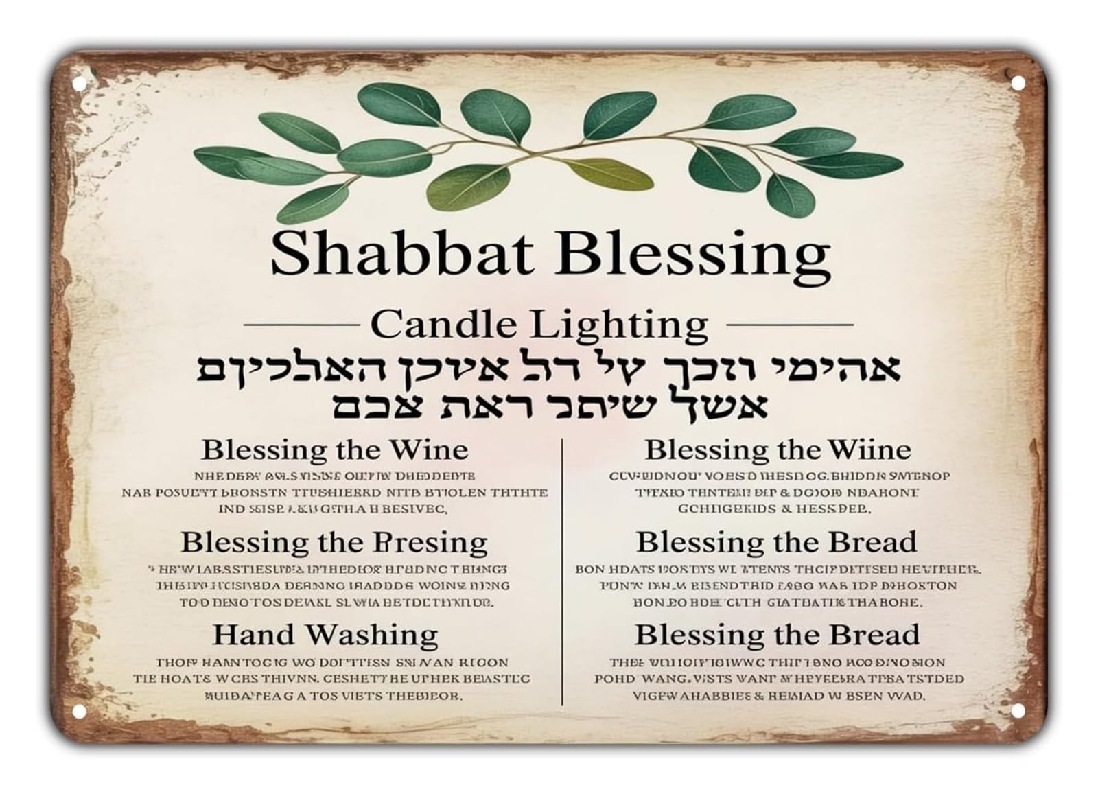 Religious Metal Tin Sign Shabbat Candle Blessing Vintage Wall Decor For Home Kitchen Dining Room Porch Garden 8 X 12 inch