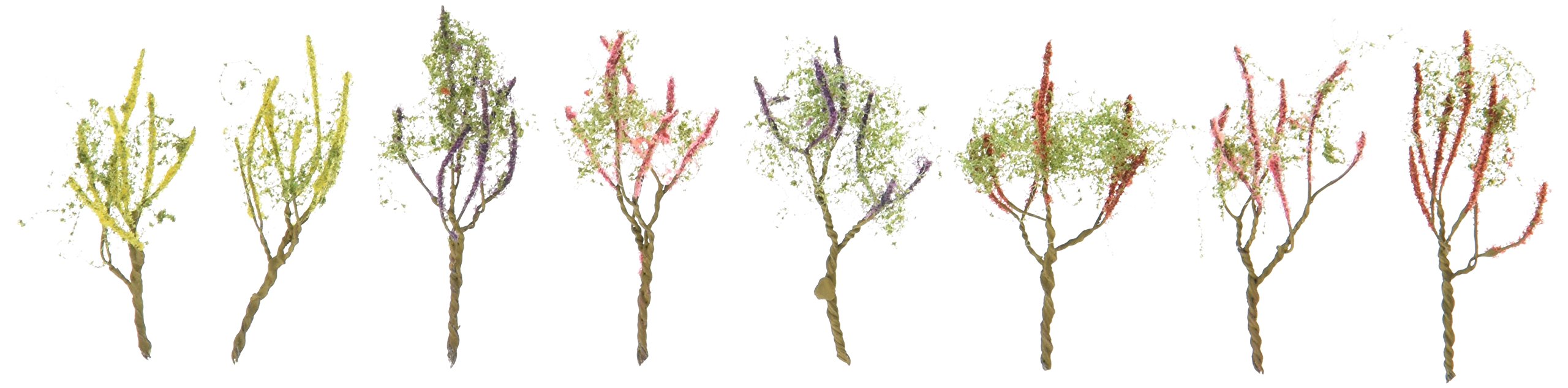 Simi Creative Products Flower Trees 1-1/2" to 2" 8/Pkg-Red/Pink/Yellow/Purple