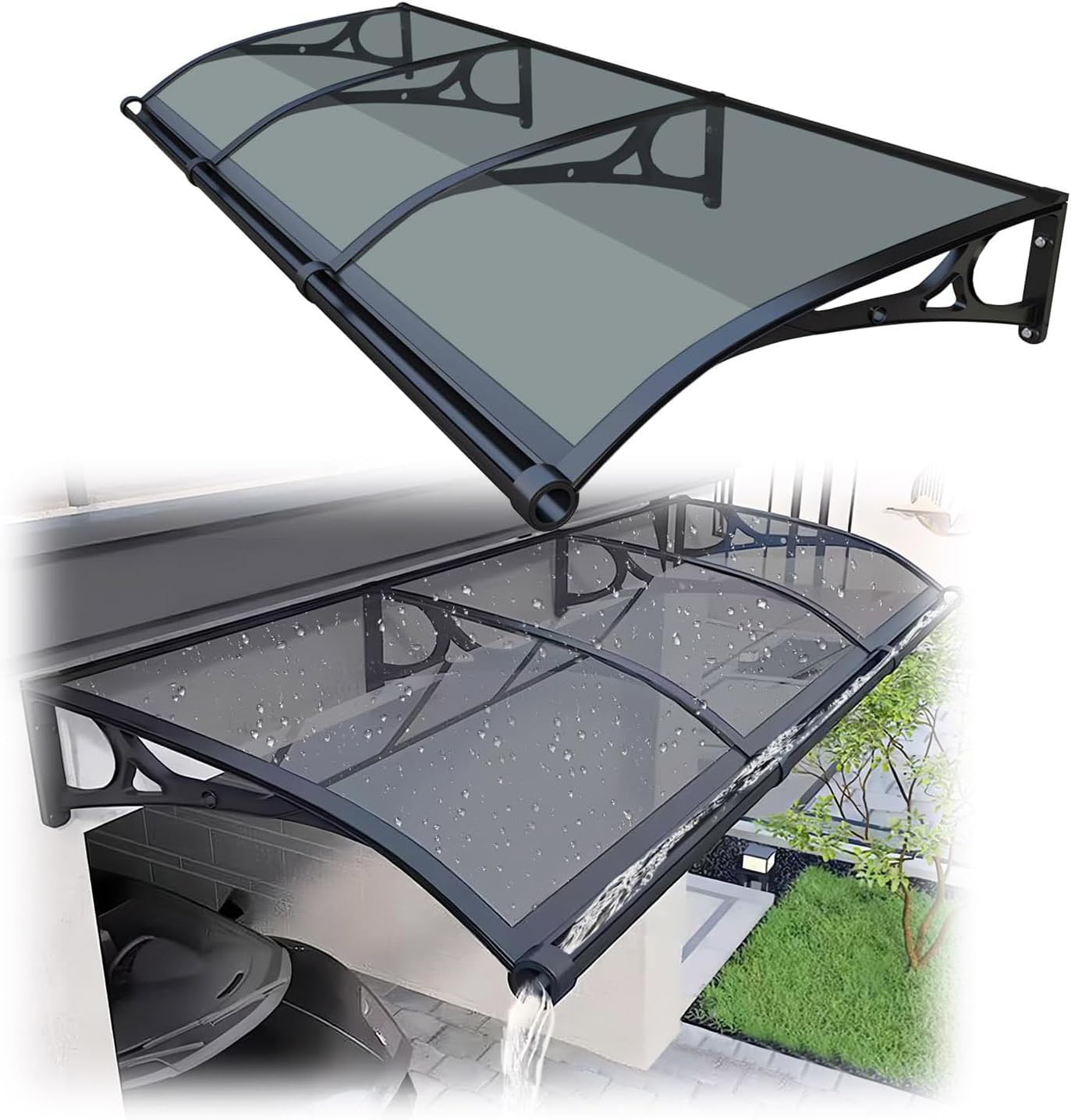 Rain Canopy Awning Front Door Canopy for Outdoor Window Porch Shade Patio Roof Cover UV Protection Door Awnings Exterior Polycarbonate Board UV and Snow (Size:60x120cm/23.6x47.2in,Color:Dark Gray)