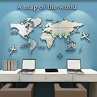 RiToEasysports Acrílico 3D Mapa do Mundo Espelho Adesivo de Parede Sala de Estar TV Sofá Quarto Cozinha Fundo Parede, Prata