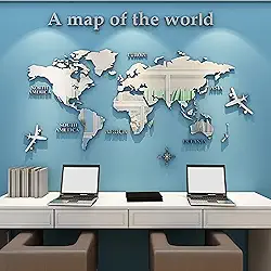 RiToEasysports Acrílico 3D Mapa do Mundo Espelho Adesivo de Parede Sala de Estar TV Sofá Quarto Cozinha Fundo Parede, Prata
