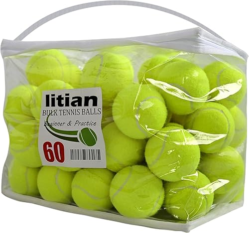 Miniatura 9 de LITIAN Pelotas de tenis a granel con bolsa de tolva, paquete de 60 pelotas de tenis de práctica sin presión, de alta elasticidad, perfectas para